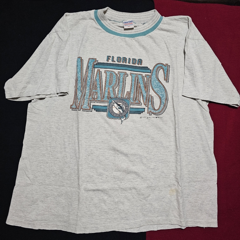 Vintage TrueFan Florida Marlins TShirt SingleStitch Henry Aaron 90s 1994 Size XL